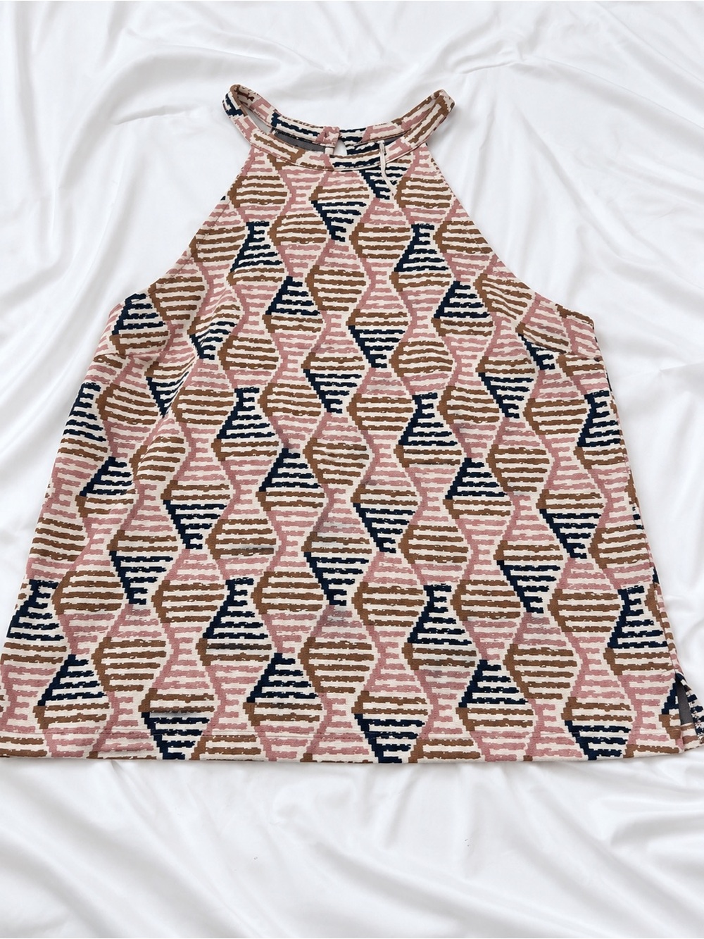 Anthropologie Geometric Halter Tank — Pink, Navy & Brown